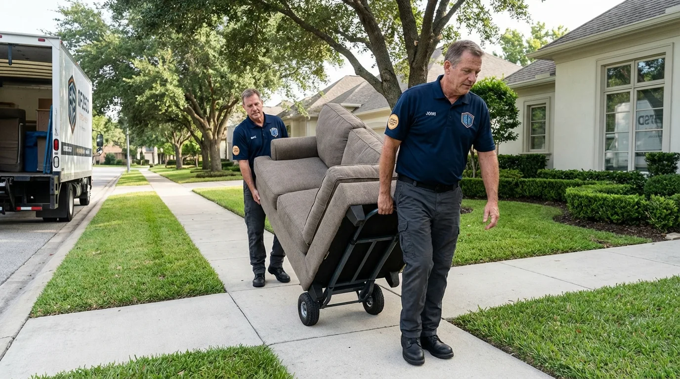 Local residential moving crew loading furniture in Worthington, IN