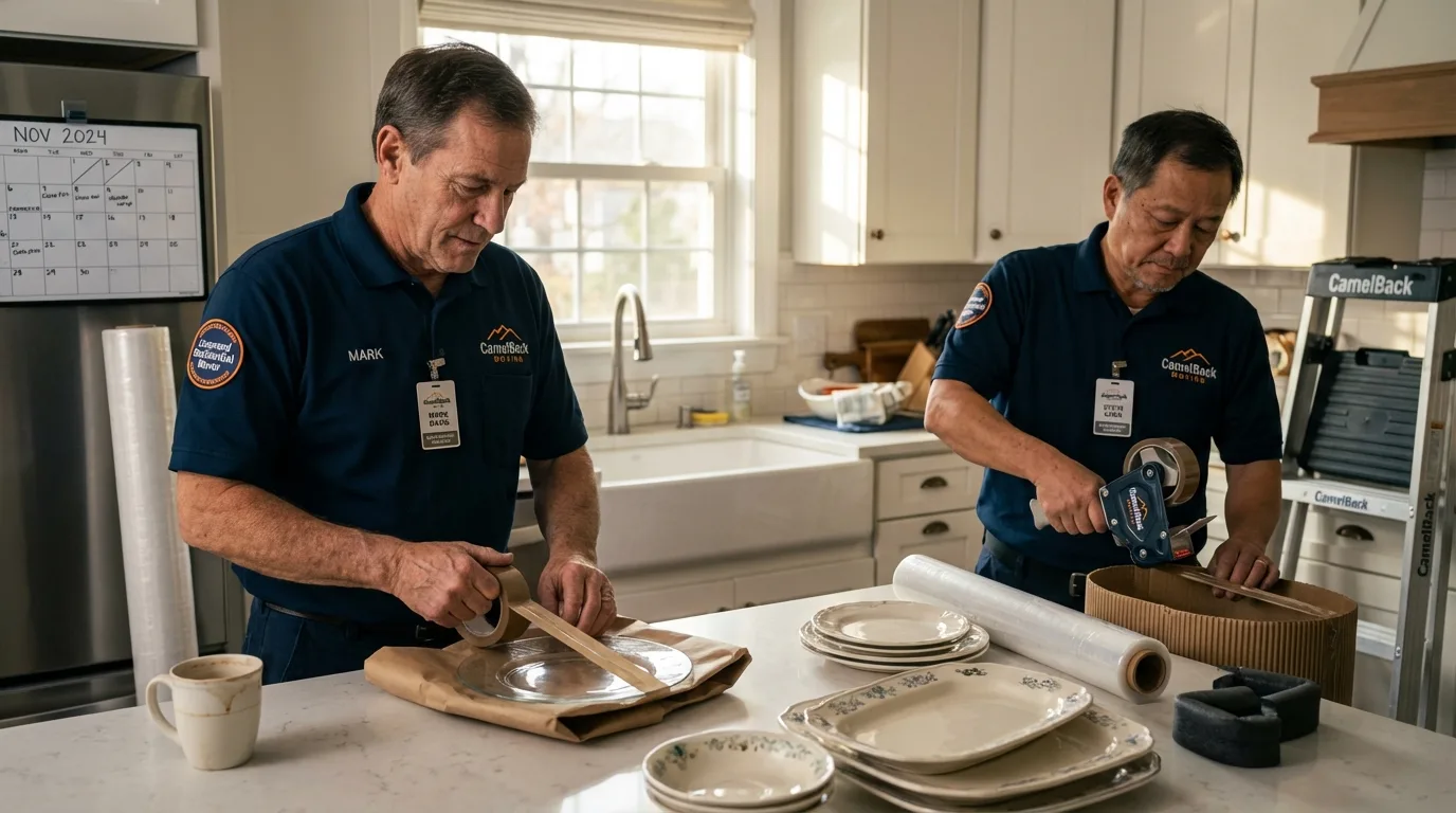 Professional crew packing kitchen dishware in Worthington, IN